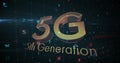 Image of 5g 5th generation text over cyber attack warning text in background Royalty Free Stock Photo