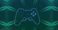 Image of game controller over abstract patterns against blue background Royalty Free Stock Photo