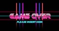 Image of game over please insert coin text over colourful lines on black background Royalty Free Stock Photo