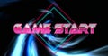 Image of game start text over colourful vortex on black background Royalty Free Stock Photo