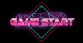 Image of game start text over neon sports stadium