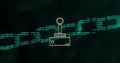 Image of gamepad icon over chain of data processing