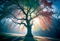 Four Seasons Tree A Large Twisted Tree Through the Yea Royalty Free Stock Photo