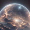 a large, illuminated planet or moon celestial scene dramatic and ethereal effect Royalty Free Stock Photo