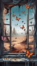 Open Window to Butterfly Dreams Desert Surreal Mountain Landscape Royalty Free Stock Photo