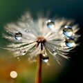 Image generated by AI. Water drops on a dandelion, macro