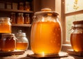 Image generated by artificial intelligence of honey jars