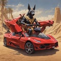 Anubis Riding A Ferarri Royalty Free Stock Photo