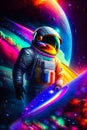 Astronaut unfolding the multiverse colorful space rainbow galaxy. time Travel Milky way Cosmos Discovery zero gravity. Royalty Free Stock Photo