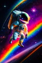 baby astronaut floating on the colorful space. little boy on space rainbow Galaxy. Kids Space Travel Milky way zero gravity. Royalty Free Stock Photo