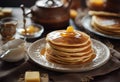 butter up baked pancakes close Fresh meloui Moroccan plate honey