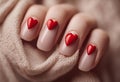 colour heart design beige red nails red small fabric Saint nail nail red Matte background