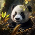 cute baby panda in the mysterious jungle adorable cute baby panda in the magical forest playing with leaves innocent panda