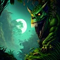 green giant monster is the protector of this mysterious jungle illustration night forest terror fantasy creative concept art