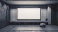 A high-tech media wall with a blank screen LCD, accented by a smooth, white surface and hidden compartments