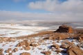 Israel time winter desert Negev snow covered Ramon Machtesh crater next Ramon Mitzpe Royalty Free Stock Photo