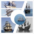 Legendary ship Flying Hollander, collage Royalty Free Stock Photo