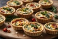 Mini Quiches - fillings like bacon and cheese, spinach and feta, or sun-dried tomatoes and basil