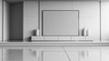 A minimalistic media wall featuring a blank screen LCD, with hidden compartments and a sleek, white facade