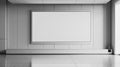 A minimalistic media wall featuring a blank screen LCD, with hidden compartments and a sleek, white facade