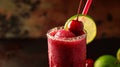 A refreshing cherry and lime slush with a cherry garnish and a straw Royalty Free Stock Photo