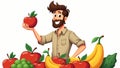 Vector of Man Eats Fruits for a Healthy Diet Royalty Free Stock Photo