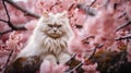 Pink Blossom Portrait: Domestic Cat Among Cherry Blossom Tree Branches Royalty Free Stock Photo