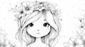 Adorable Chibi Princess Coloring Page with Delicate Flowers Royalty Free Stock Photo