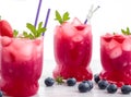 Berry drink with crushed ice and thyme. Strawberry and blueberry lemonade. Summer refreshing drink, ultra detailed, perfect view,