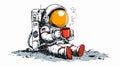 Charming Astronaut Enjoying Coffee on Moon - Cartoon Vector Illustration Royalty Free Stock Photo
