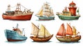 Collection of Various Boats and Ships Isolated on White Background Royalty Free Stock Photo