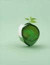 Concept of ecology and world environment day. Paper art and digital craft style, 3d globe on a green circle with leaf on it Royalty Free Stock Photo