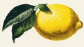 Fresh Lemon with Vibrant Green Leaf and Text Vector Illustration Royalty Free Stock Photo