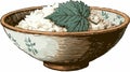 Japanese Rice Bowl with Decorative Leaf - Vector Illustration Royalty Free Stock Photo