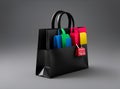 Shopping bag realistic 3d design. Stylish fashionable bag isolated on gray background. Colored collection. Vector illustration