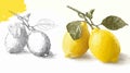 Vibrant Lemon Drawings with Vector Outline for Graphic Design Projects Royalty Free Stock Photo