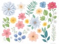 Watercolor set of flowers, leaves, branches, Elements for design on white background, illustration, Trendy, generative using ai to Royalty Free Stock Photo