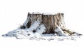 Winter landscape with snow-covered old tree stump, isolated on white background Royalty Free Stock Photo