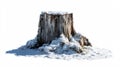 Winter landscape with snow-covered old tree stump, isolated on white background Royalty Free Stock Photo