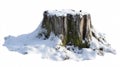 Winter landscape with snow-covered old tree stump, isolated on white background Royalty Free Stock Photo
