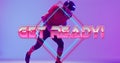 Image of get ready text over american football player and neon diamonds Royalty Free Stock Photo