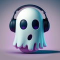 An image of ghost wearing headphones. Generative AI Royalty Free Stock Photo