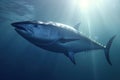 Image of a giant bluefin tuna fish swimming in clear ocean water. Undersea animals. Illustration. Generative AI