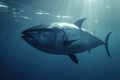 Image of a giant bluefin tuna fish swimming in clear ocean water. Undersea animals. Illustration. Generative AI