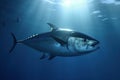 Image of a giant bluefin tuna fish swimming in clear ocean water. Undersea animals. Illustration. Generative AI