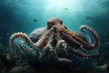 image of a giant octopus swimming under the sea. underwater animals. illustration, generative AI