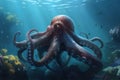 image of a giant octopus swimming under the sea. underwater animals. illustration, generative AI