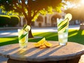 image of a gin tonic on a stone table with nice de