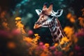 Image of giraffe in beautiful flower fields. Wildlife Animals. Illustration, Generative AI Royalty Free Stock Photo