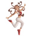 Image of a girl in a dance with spectacularly flying pigtails. Cartoon. EPS 10 Royalty Free Stock Photo